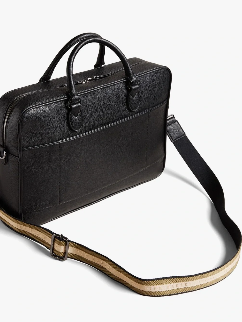 Ted Baker Black Leather Laptop Briefcase with Striped Shoulder Strap